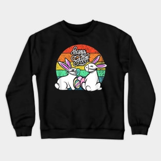 Vintage retro sunset bunny easter friends Crewneck Sweatshirt